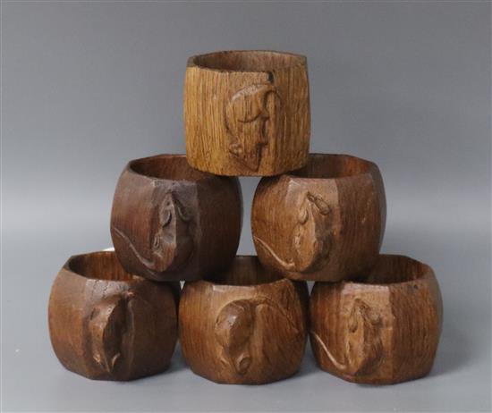 A set of six Mouseman napkin rings